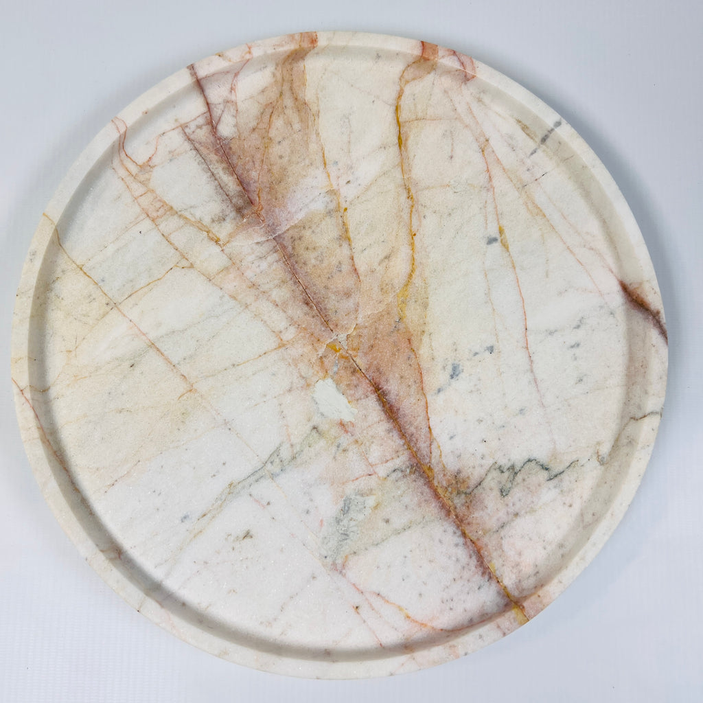 White Marble Plate With Brown Streaks