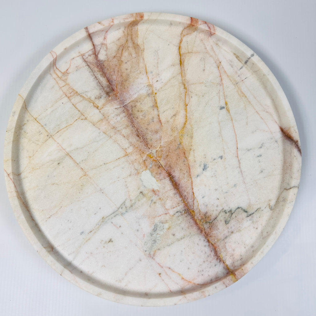 White Marble Plate With Brown Streaks