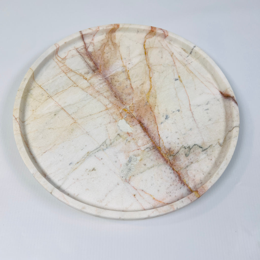 White Marble Plate With Brown Streaks