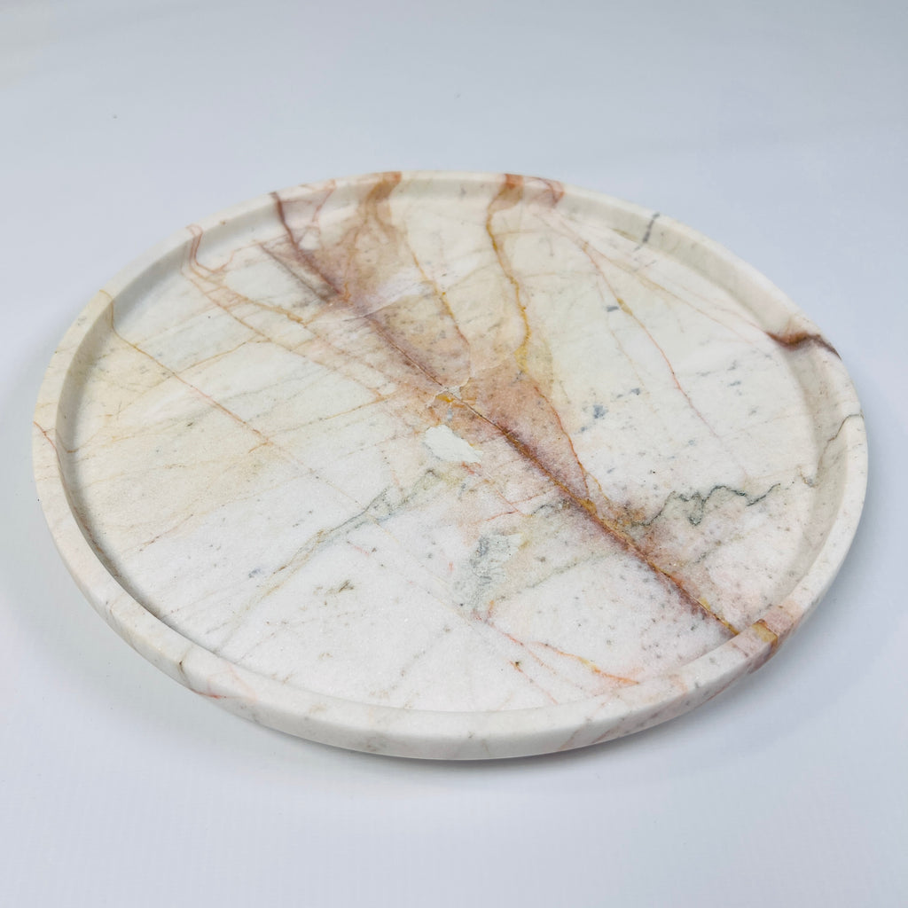 White Marble Plate With Brown Streaks