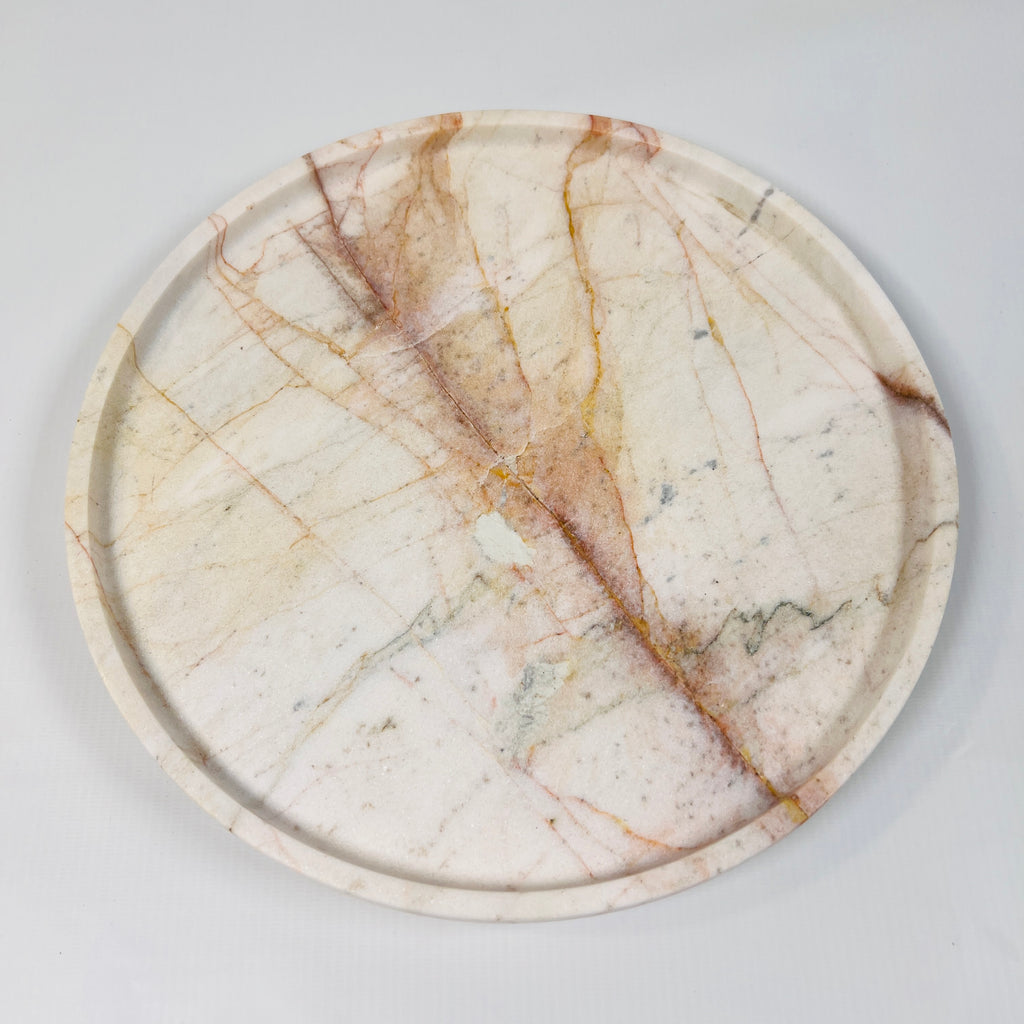 White Marble Plate With Brown Streaks