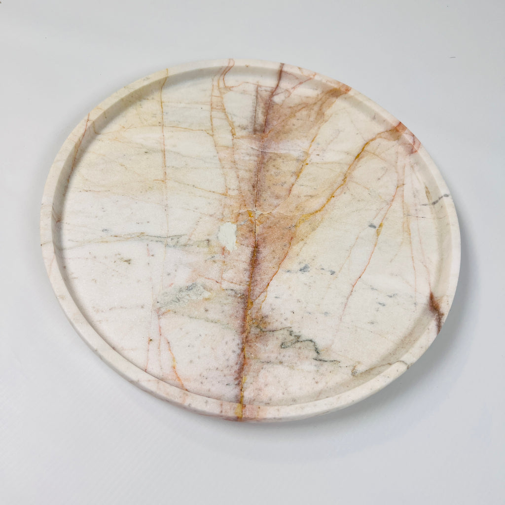 White Marble Plate With Brown Streaks