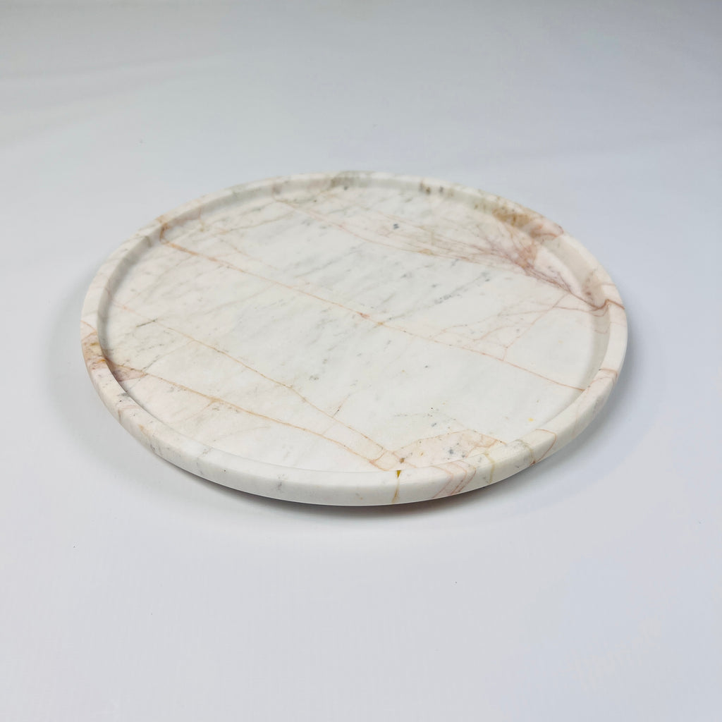 White Marble Plate With Brown Veins