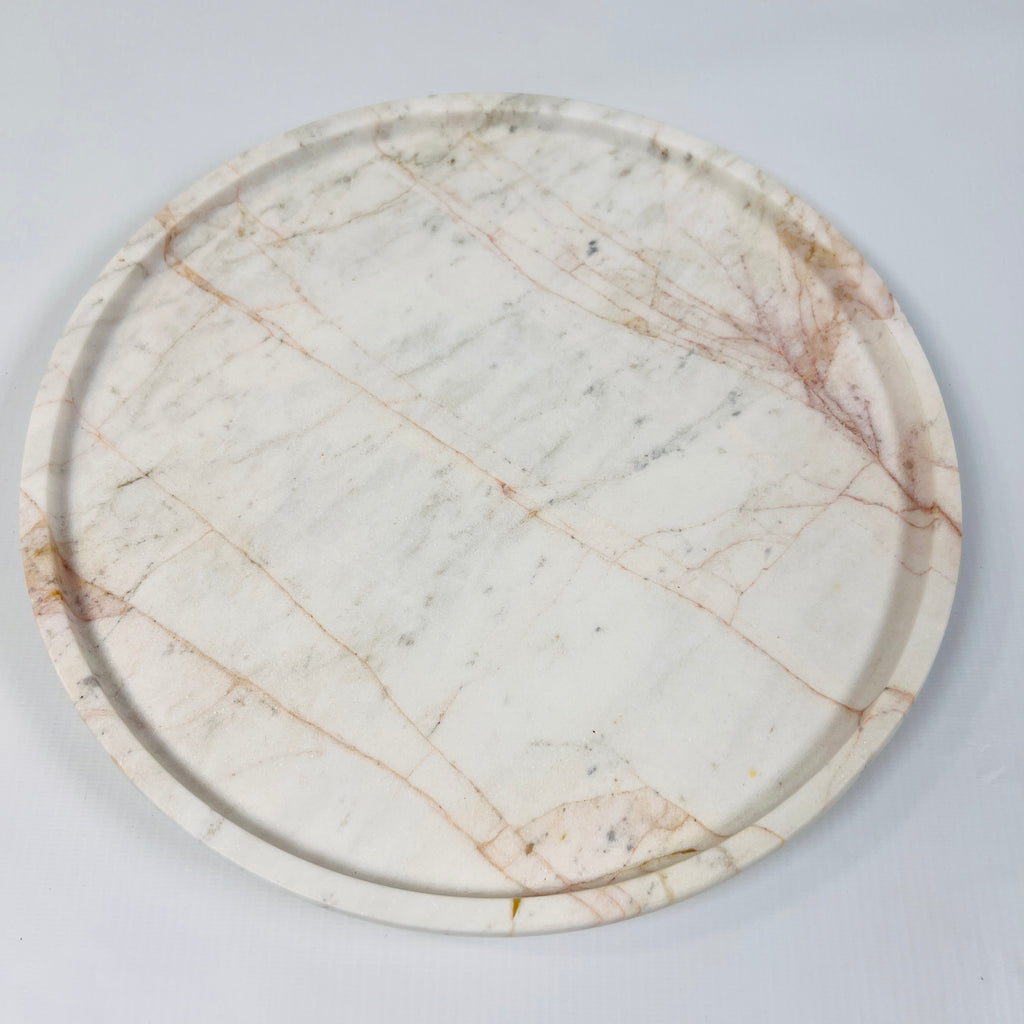 White Marble Plate With Brown Veins