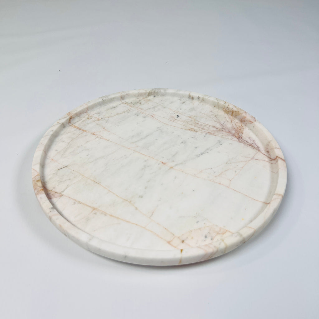 White Marble Plate With Brown Veins