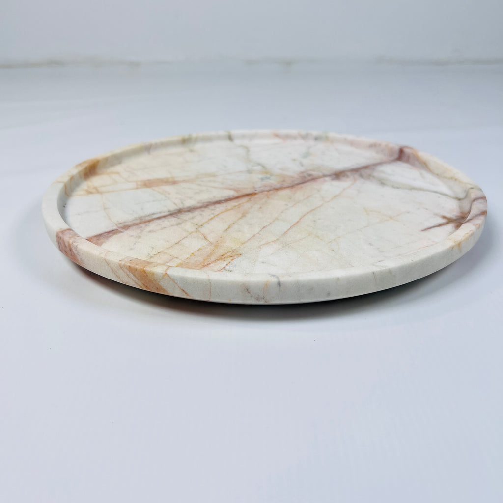 White Marble Plate With Brown And Red Veins