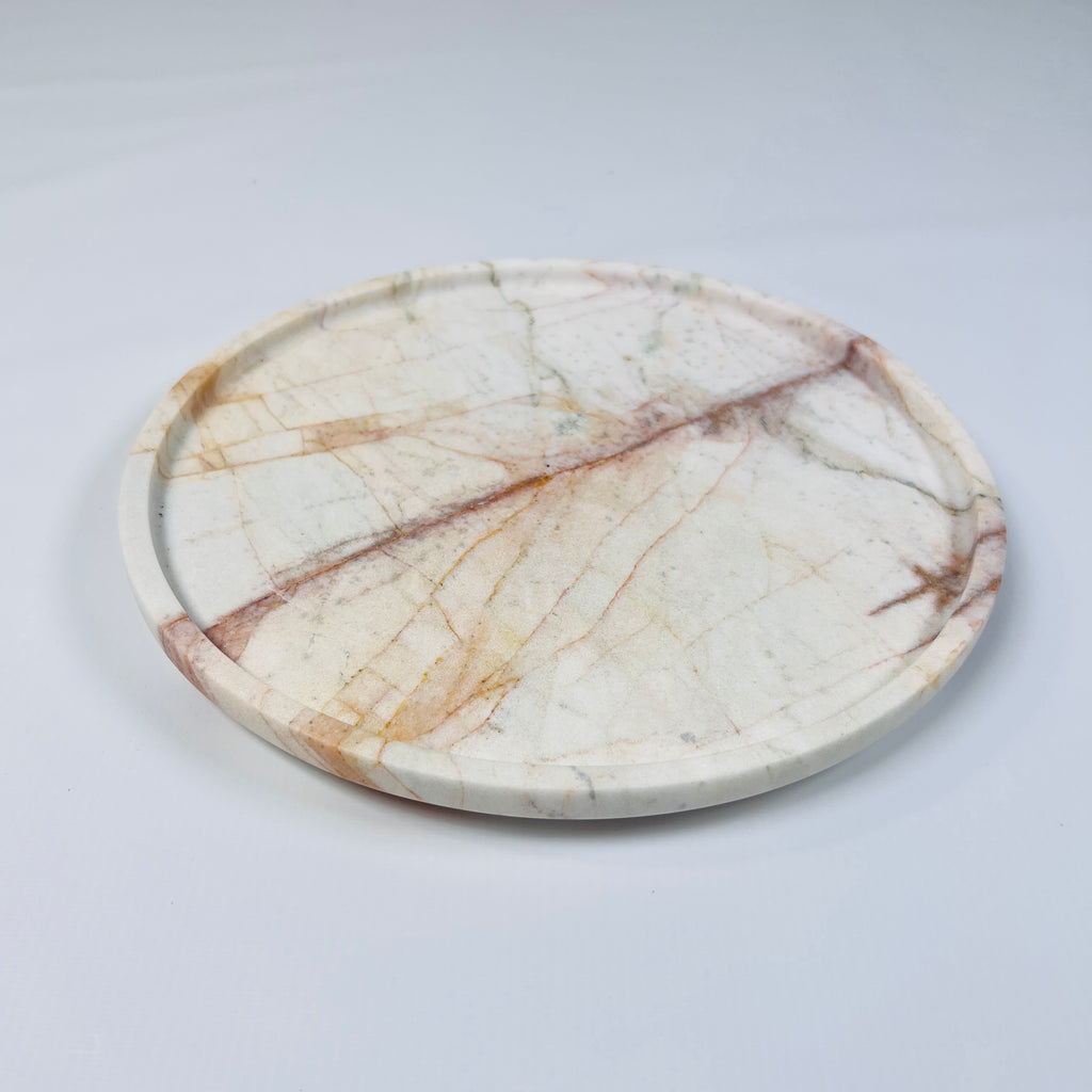 White Marble Plate With Brown And Red Veins