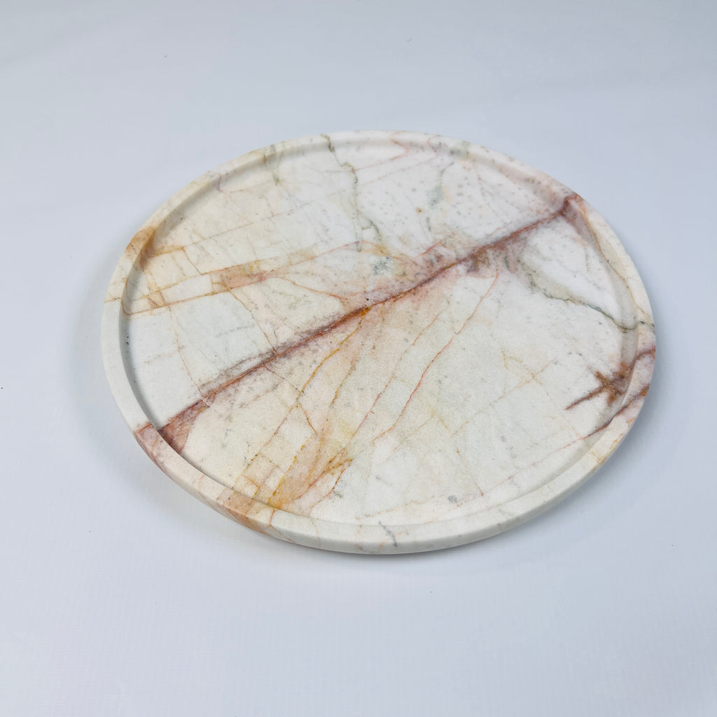 White Marble Plate With Brown And Red Veins