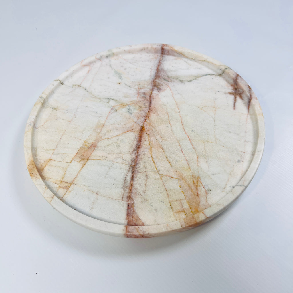 White Marble Plate With Brown And Red Veins