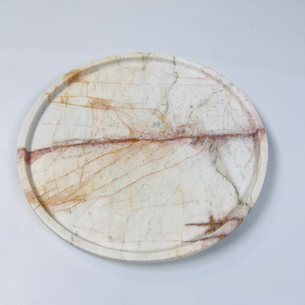 White Marble Plate With Brown And Red Veins