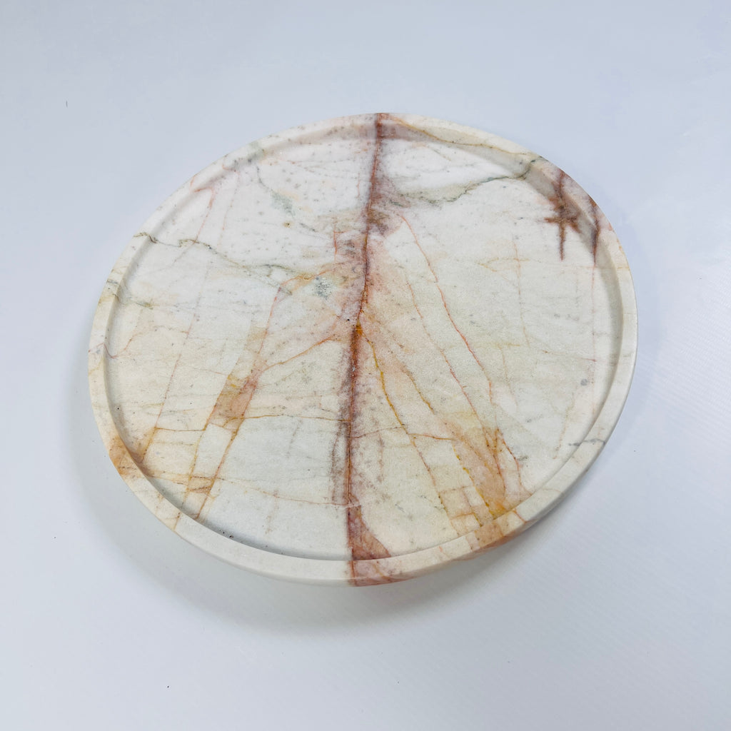 White Marble Plate With Brown And Red Veins