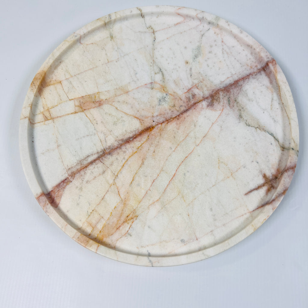 White Marble Plate With Brown And Red Veins