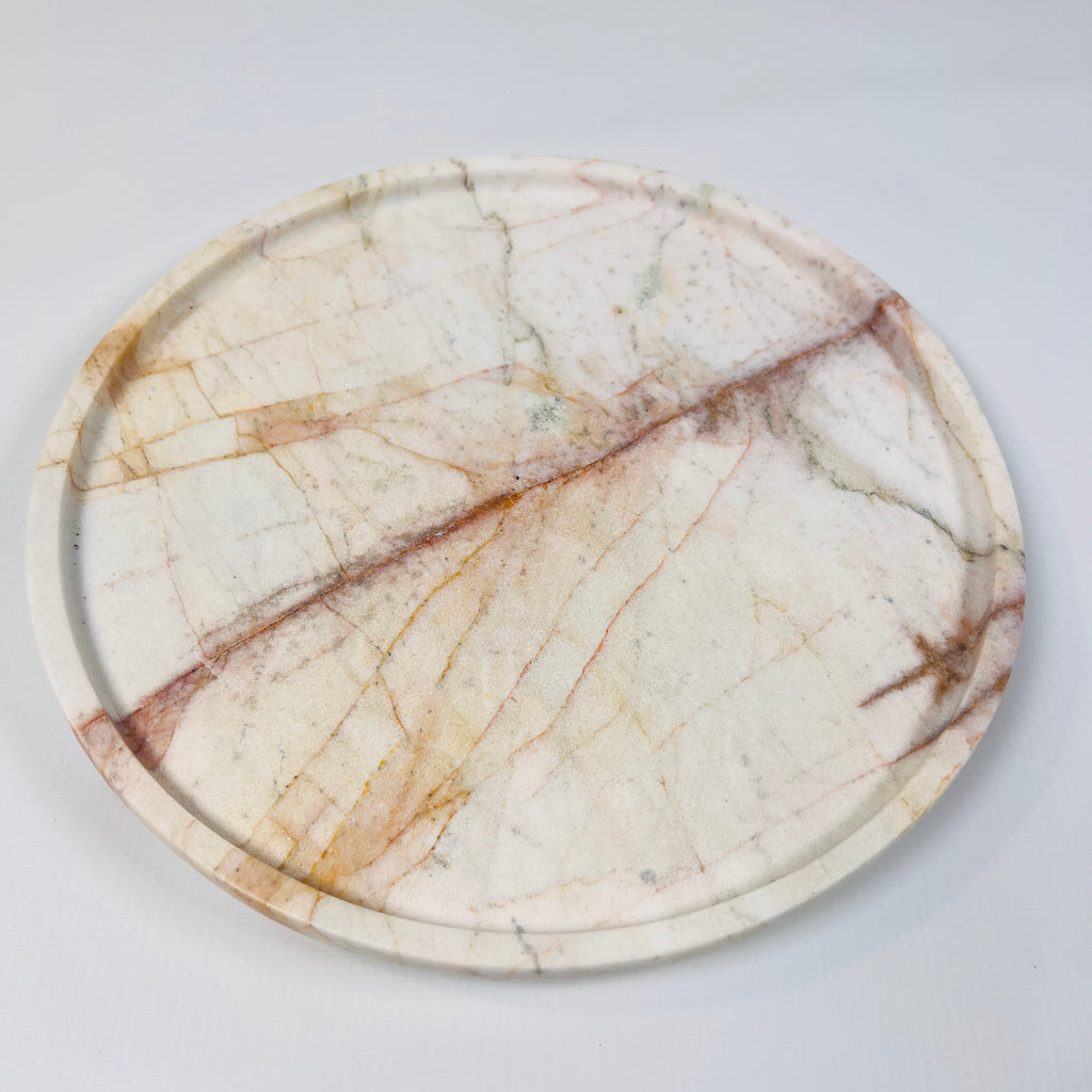 White Marble Plate With Brown And Red Veins