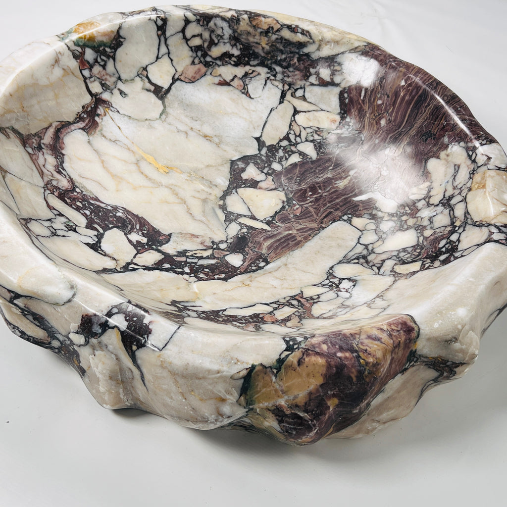 Cream And Maroon Marble Bowl