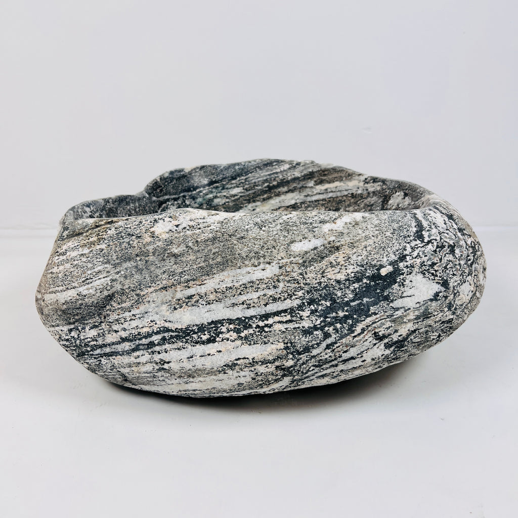 White Striped Grey River Stone Sink