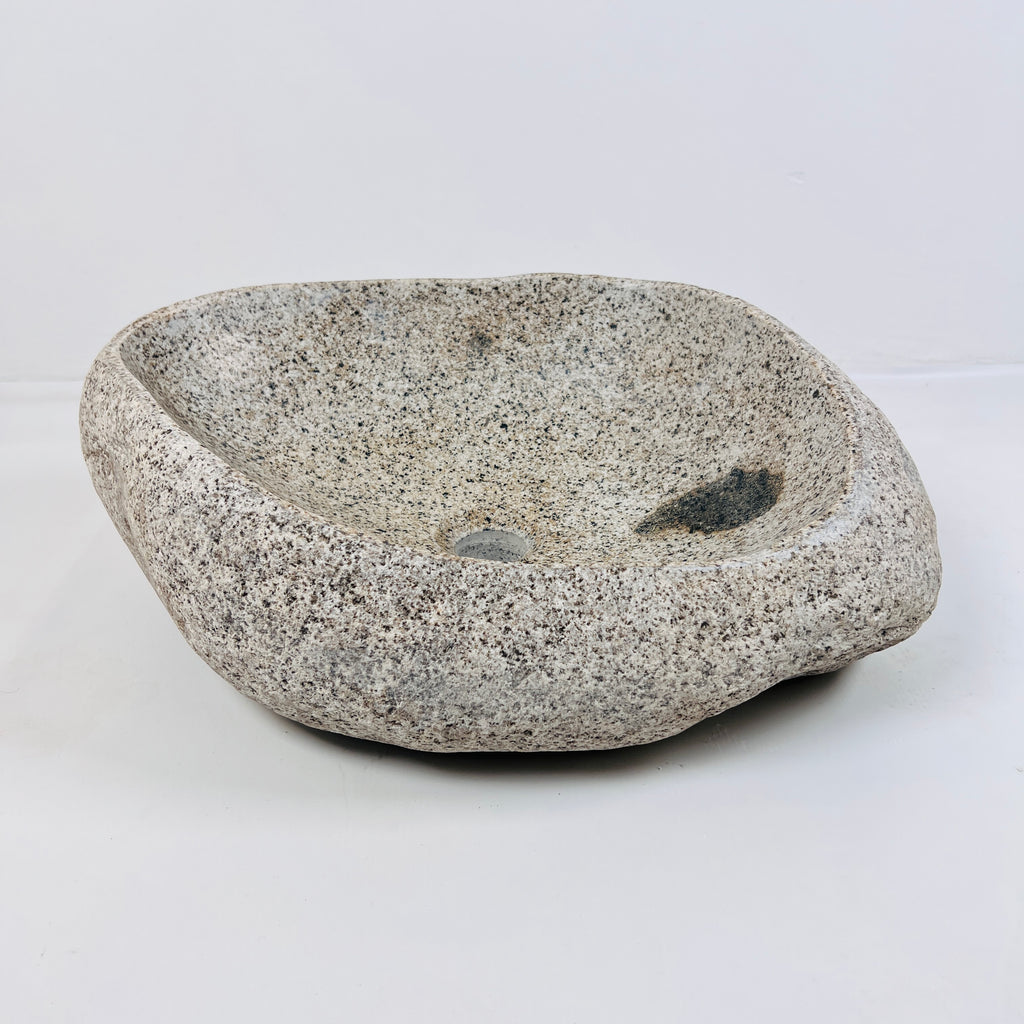 Eggshell Black Spotted River Stone Sink