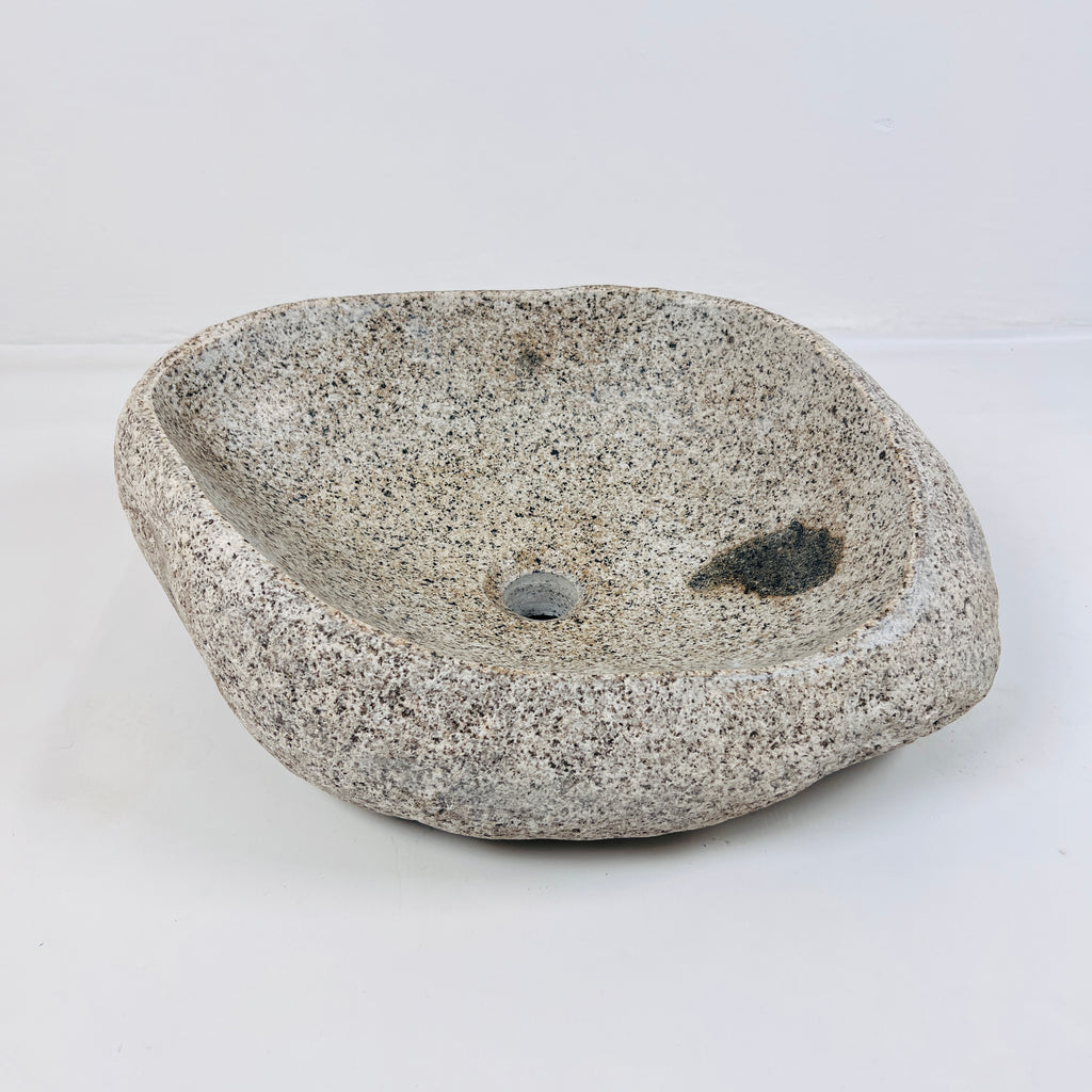 Eggshell Black Spotted River Stone Sink