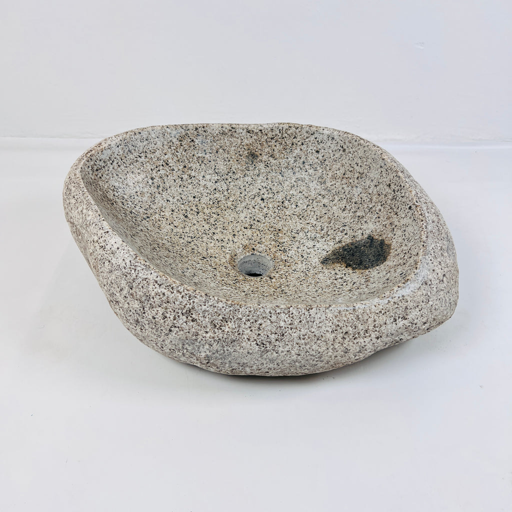 Eggshell Black Spotted River Stone Sink