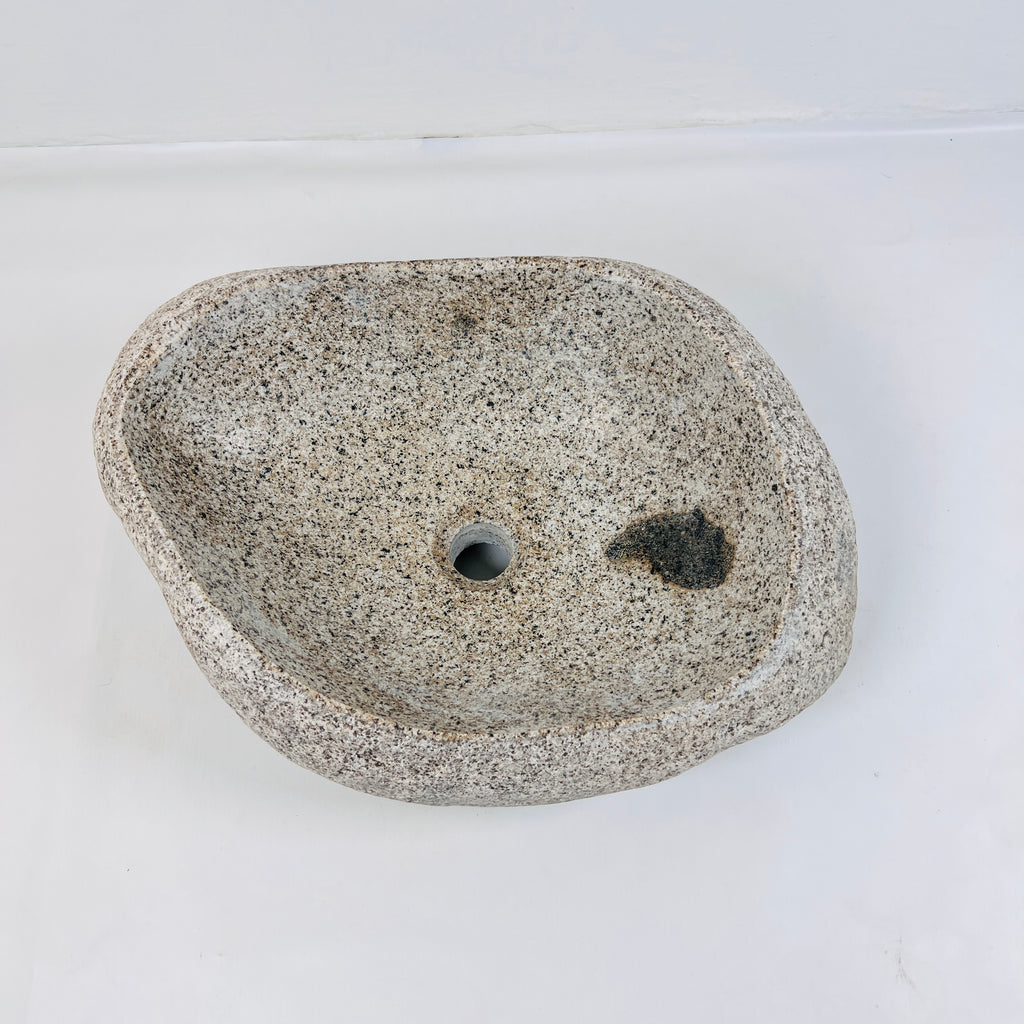 Eggshell Black Spotted River Stone Sink