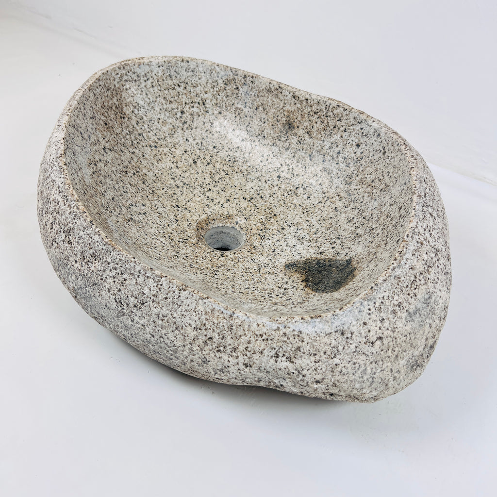 Eggshell Black Spotted River Stone Sink