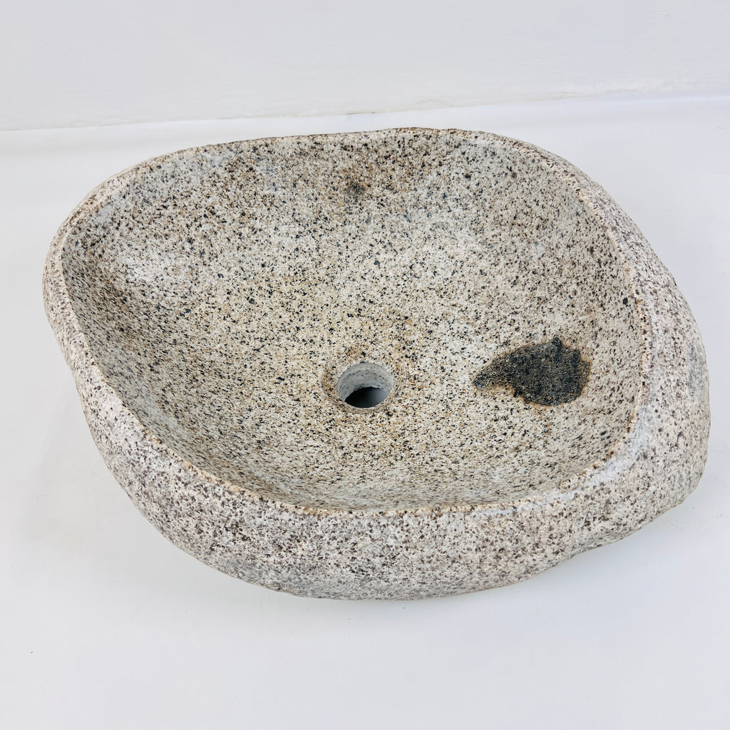 Eggshell Black Spotted River Stone Sink