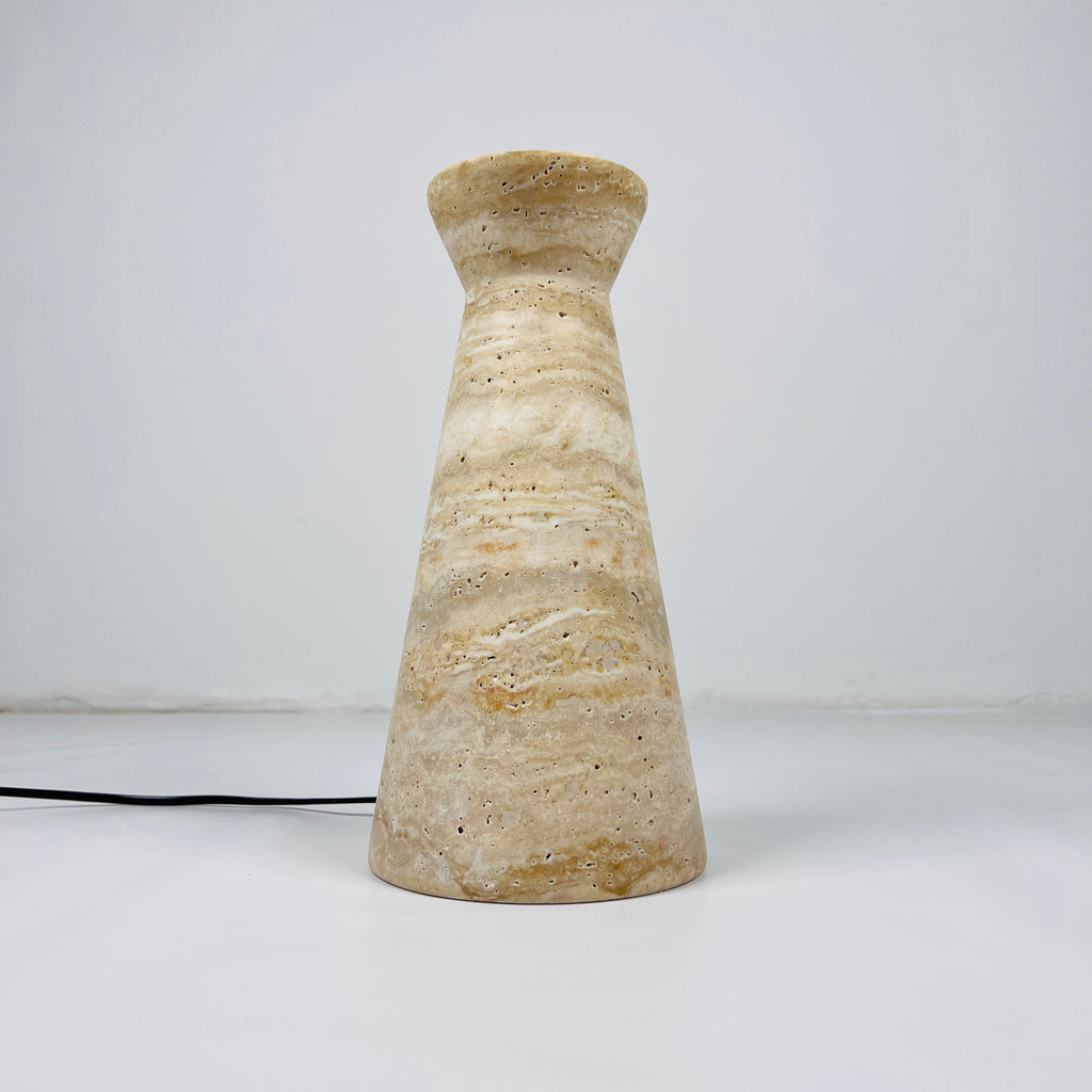 Camel Upside Down Funnel Travertine Table Lamp