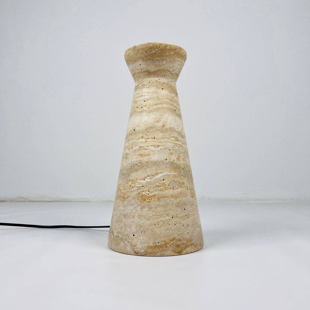 Camel Upside Down Funnel Travertine Table Lamp