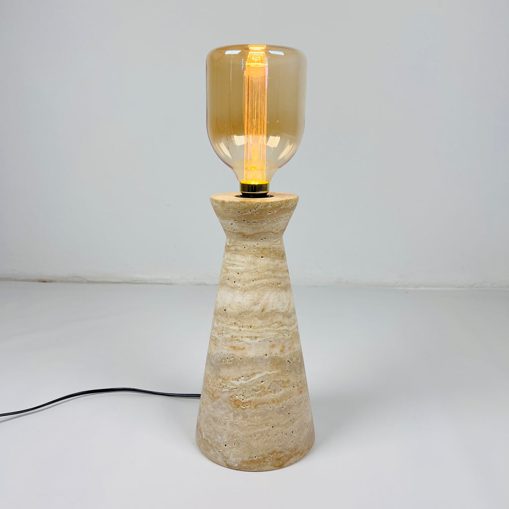 Camel Upside Down Funnel Travertine Table Lamp