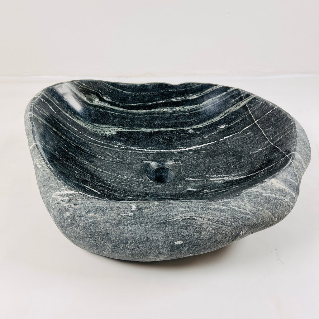 Deep Black Lined River Stone Sink