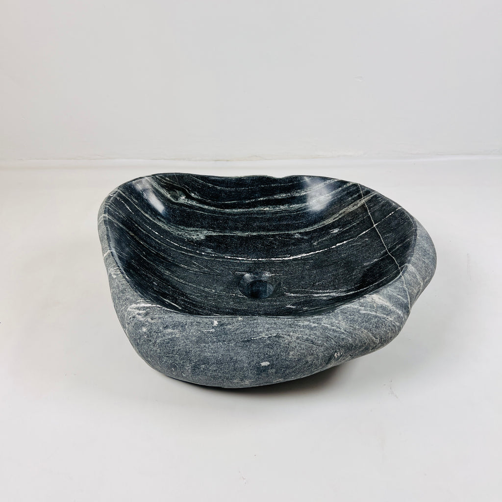 Deep Black Lined River Stone Sink