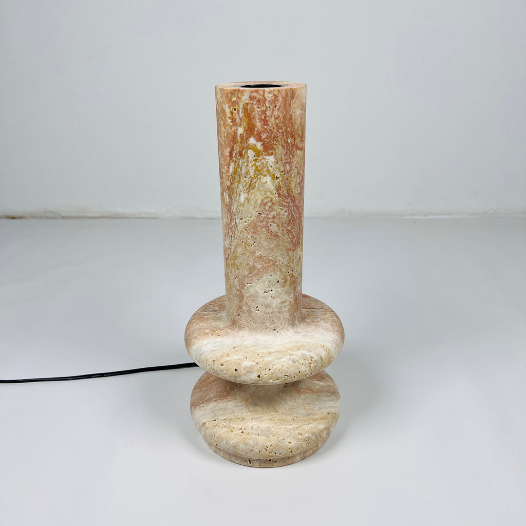 Red And Beige Double Ringed Bottom Travertine Table Lamp