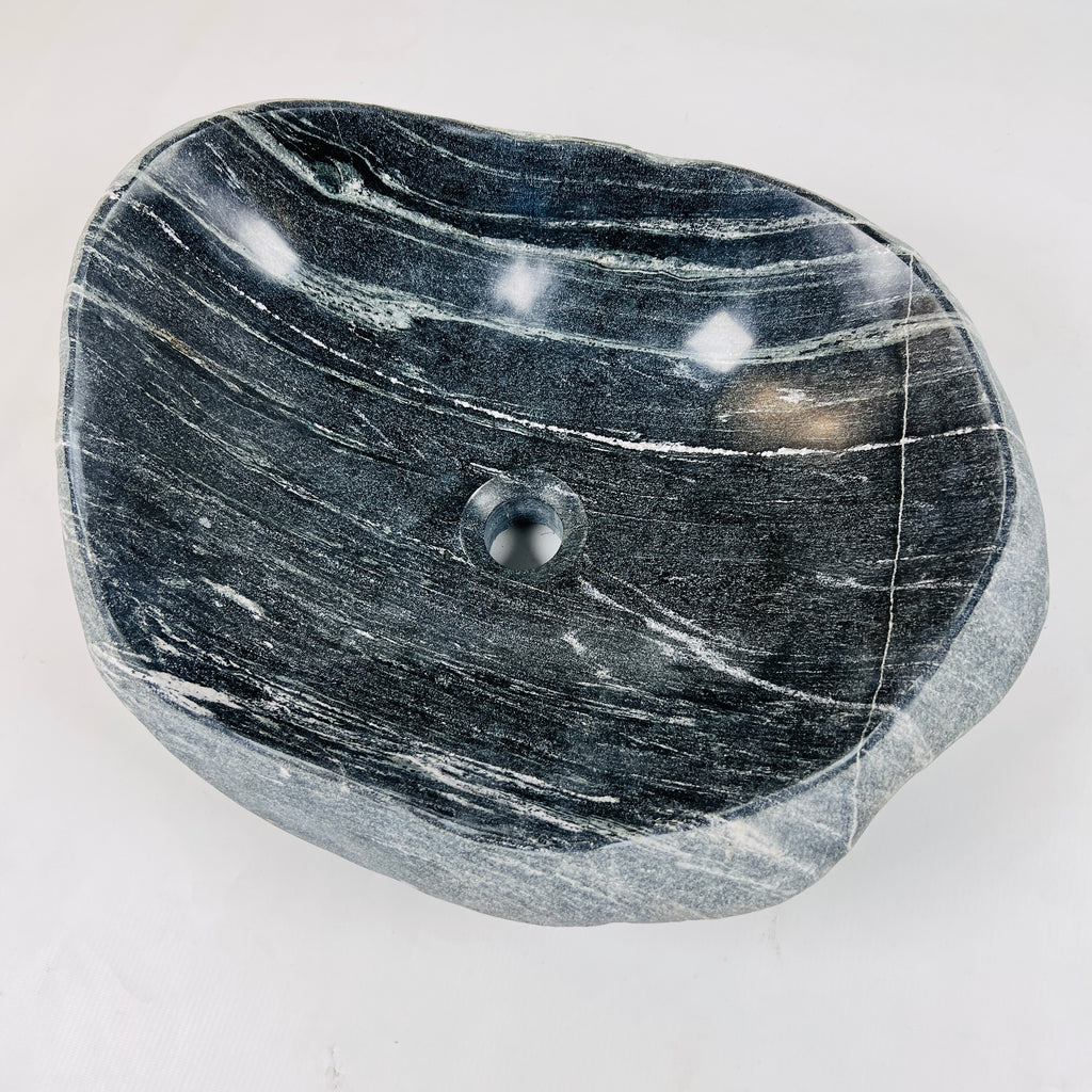 Deep Black Lined River Stone Sink