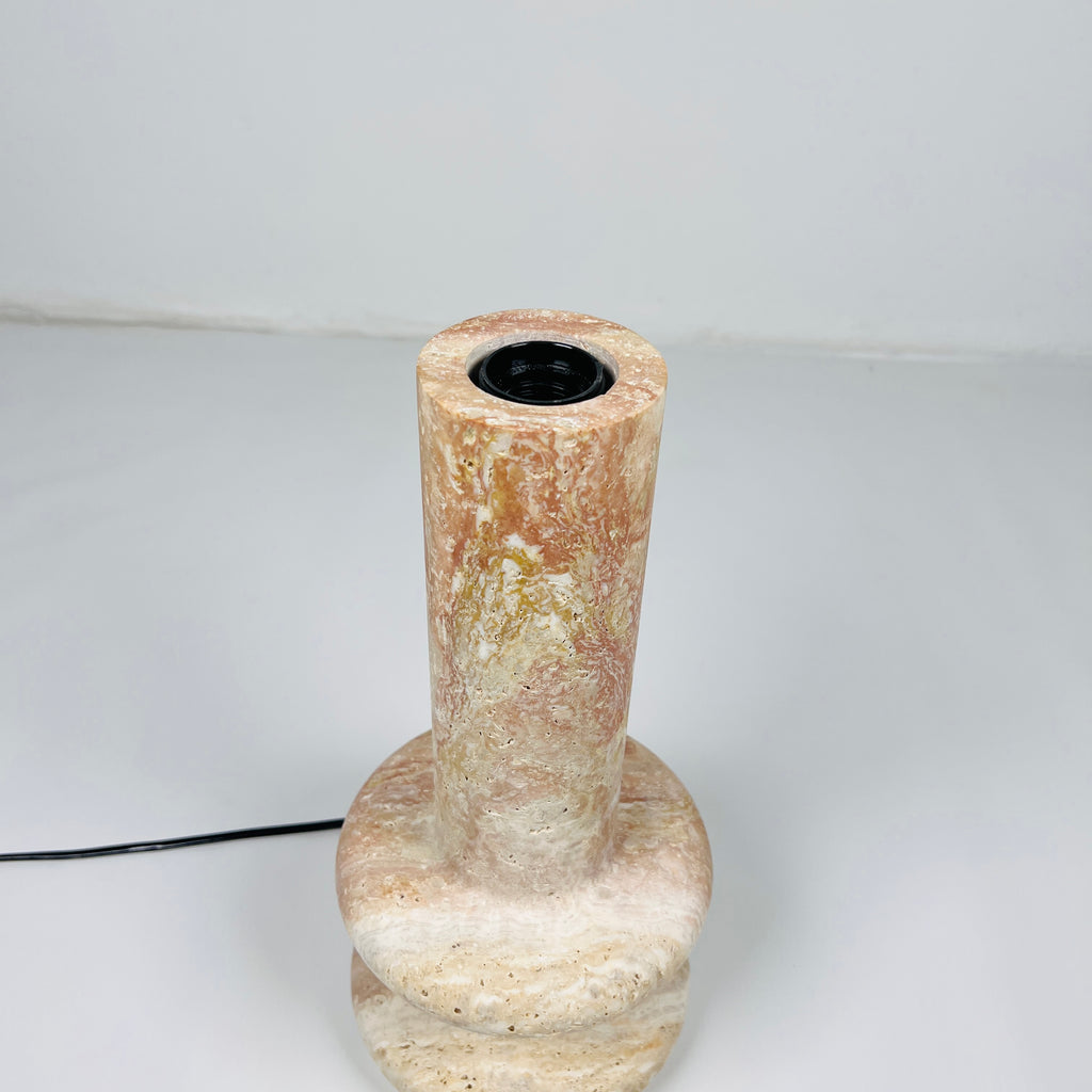 Red And Beige Double Ringed Bottom Travertine Table Lamp