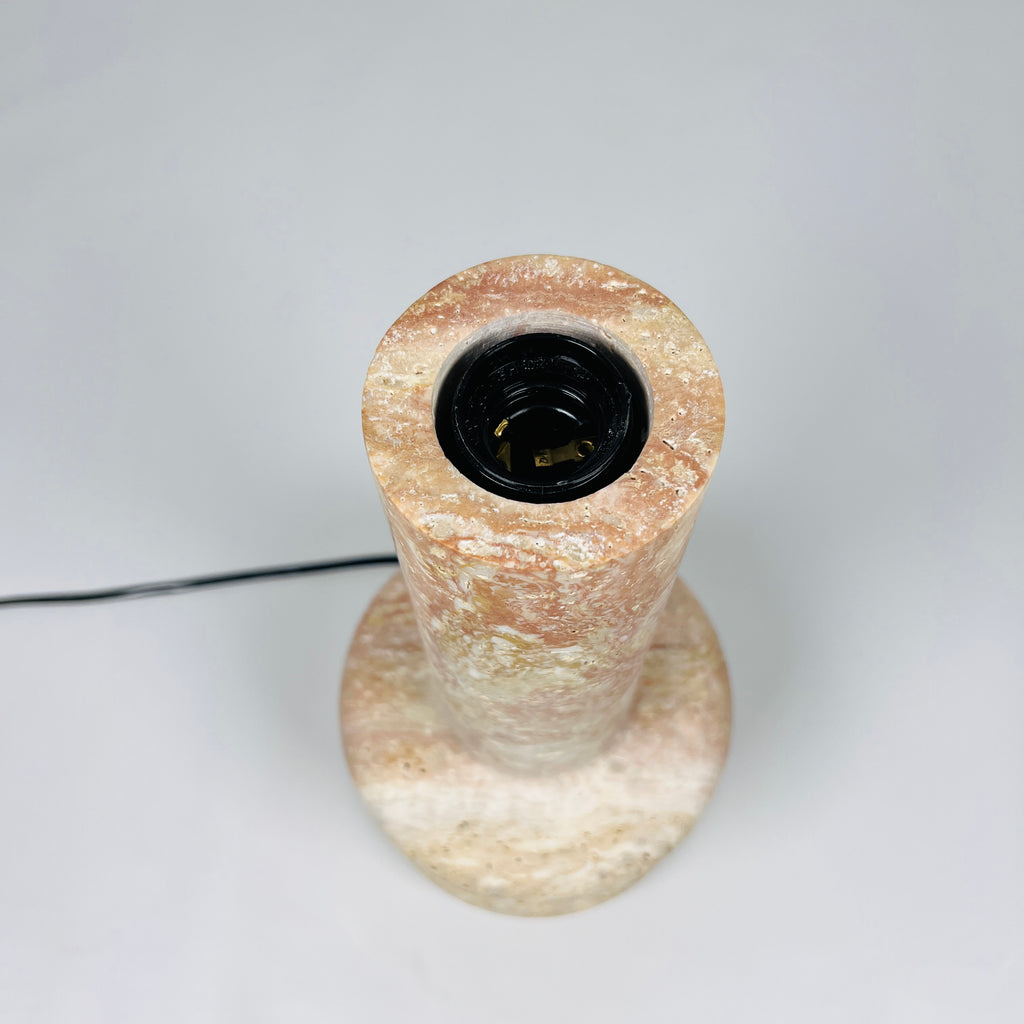 Red And Beige Double Ringed Bottom Travertine Table Lamp