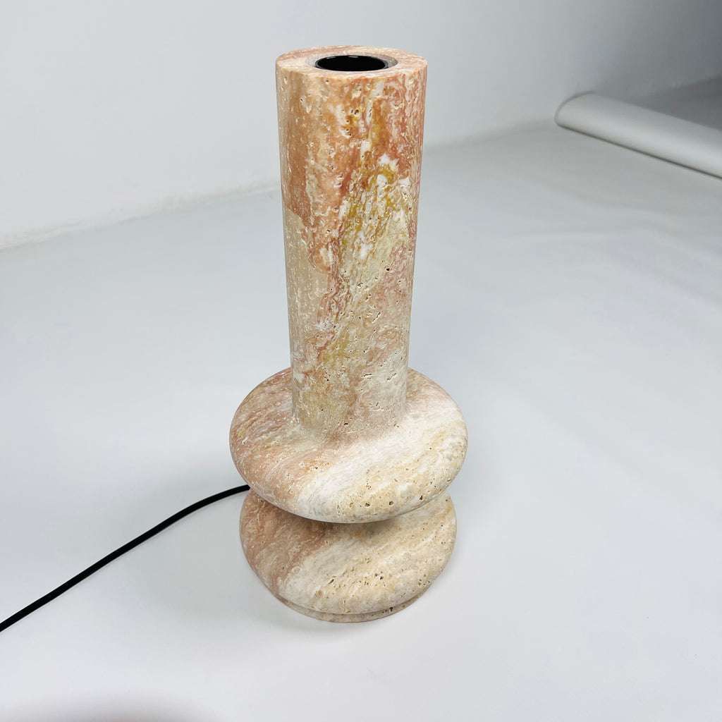 Red And Beige Double Ringed Bottom Travertine Table Lamp