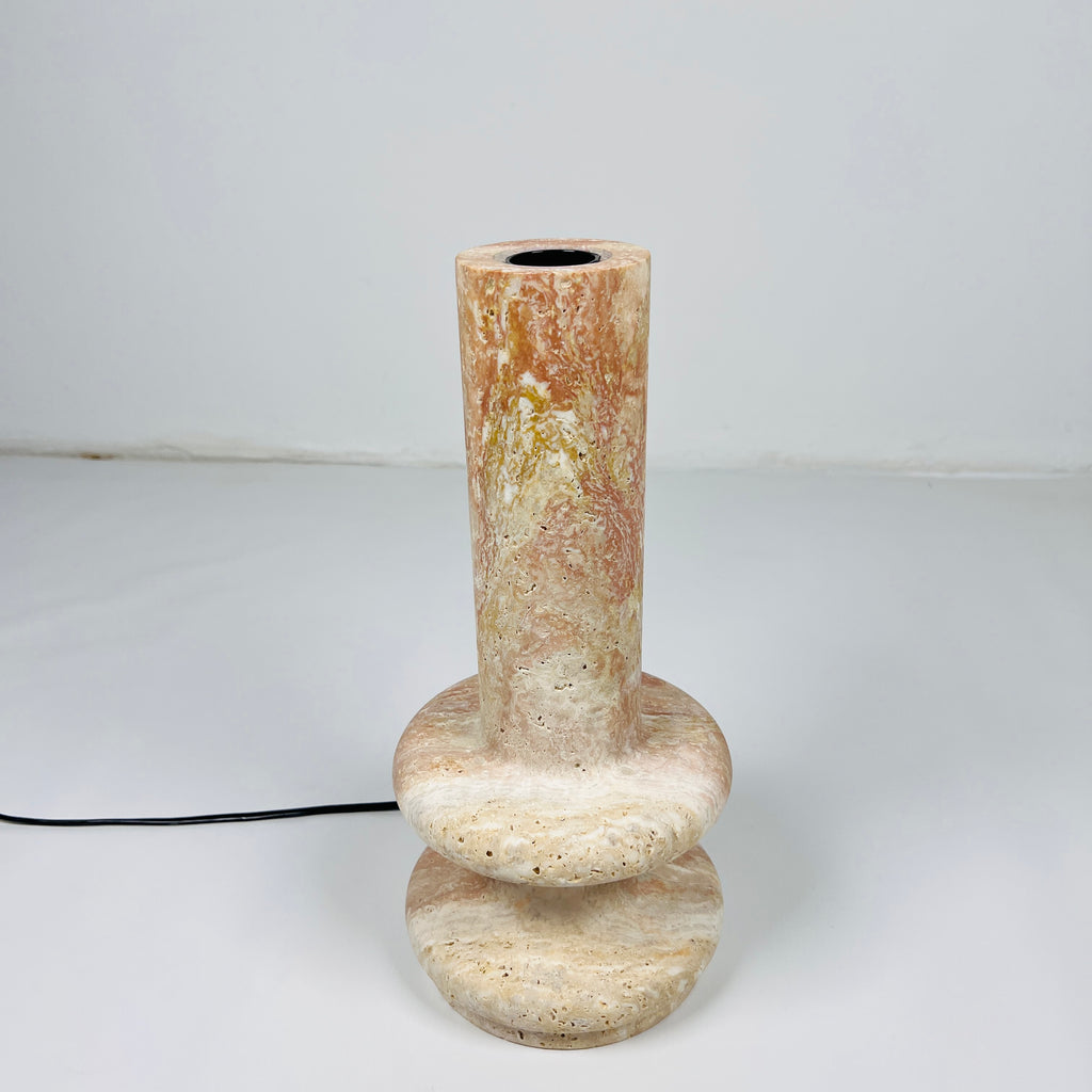 Red And Beige Double Ringed Bottom Travertine Table Lamp