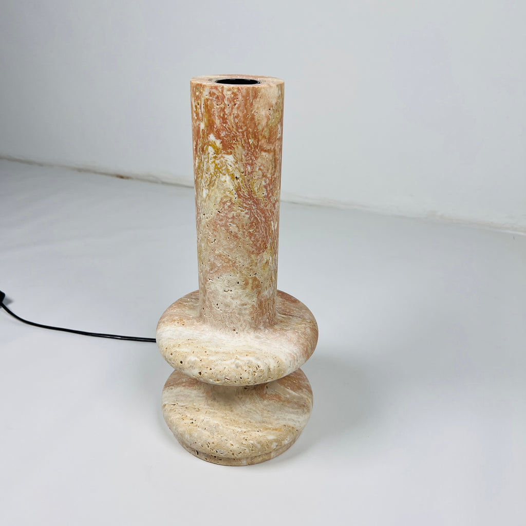 Red And Beige Double Ringed Bottom Travertine Table Lamp