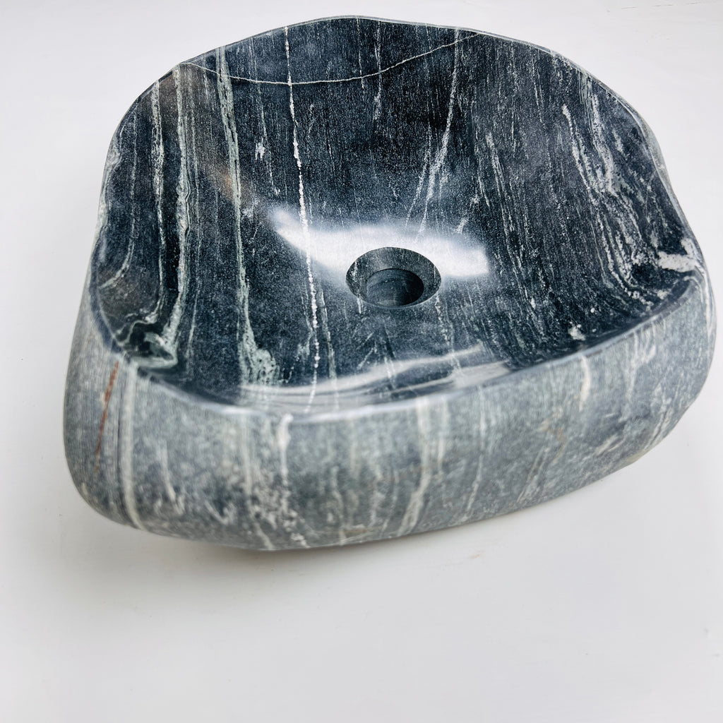 Deep Black Lined River Stone Sink