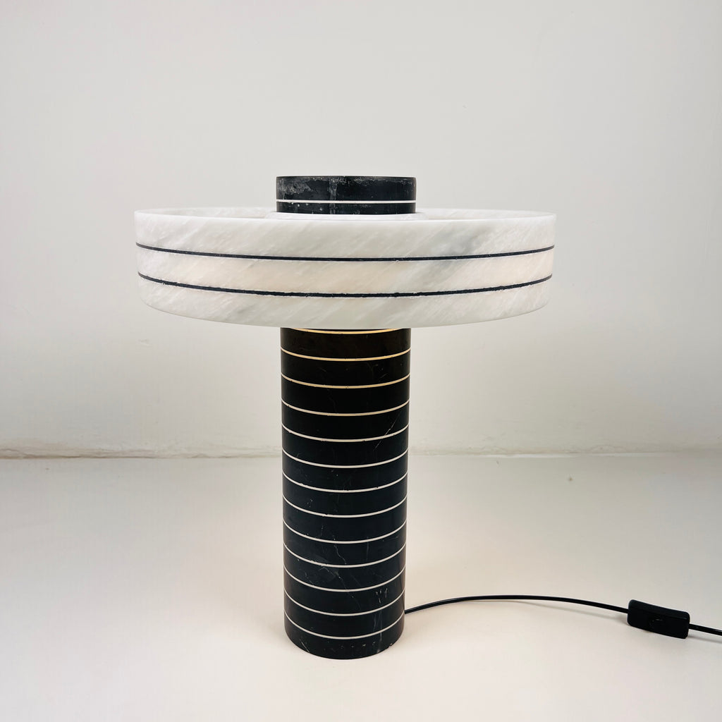 Halo Black And White Pinstriped Marble Table Lamp