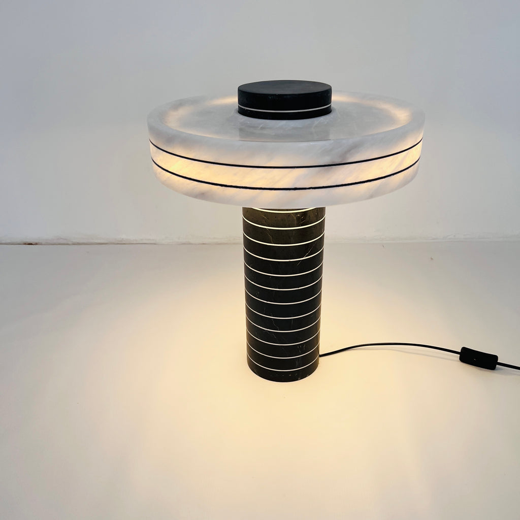 Halo Black And White Pinstriped Marble Table Lamp