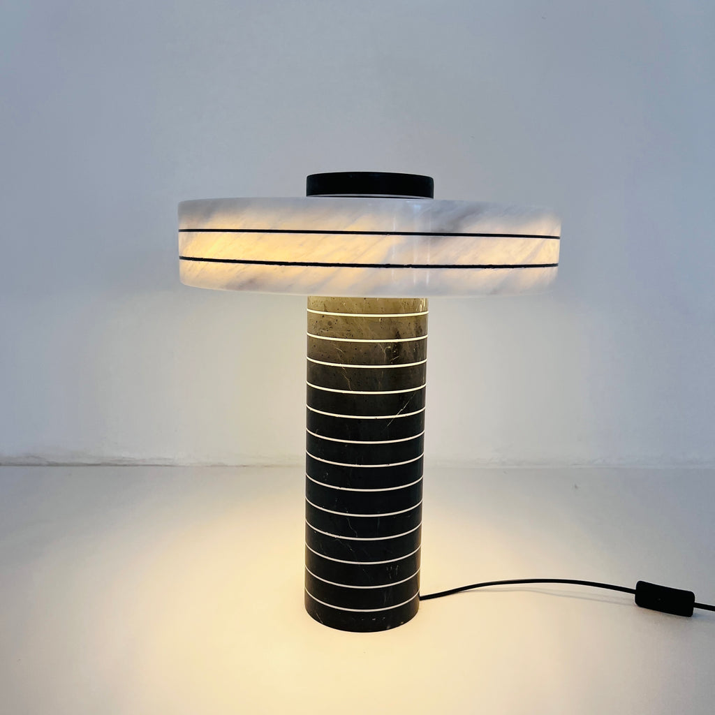 Halo Black And White Pinstriped Marble Table Lamp