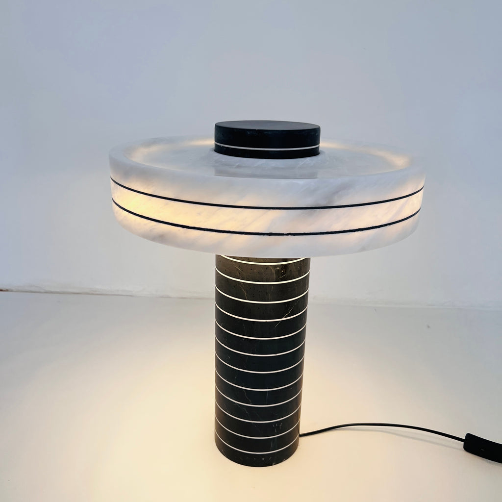 Halo Black And White Pinstriped Marble Table Lamp