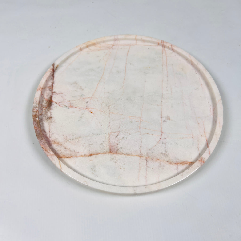 White With Red Veins Marble Plate