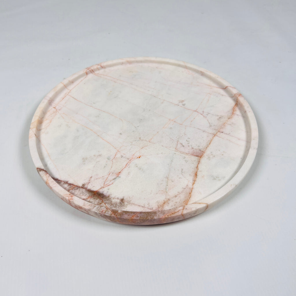 White With Red Veins Marble Plate