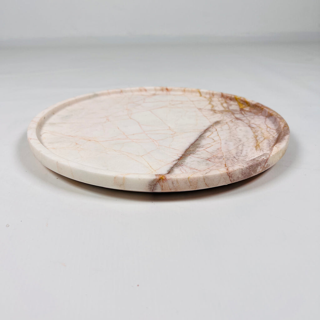 White With Red Veins Marble Plate