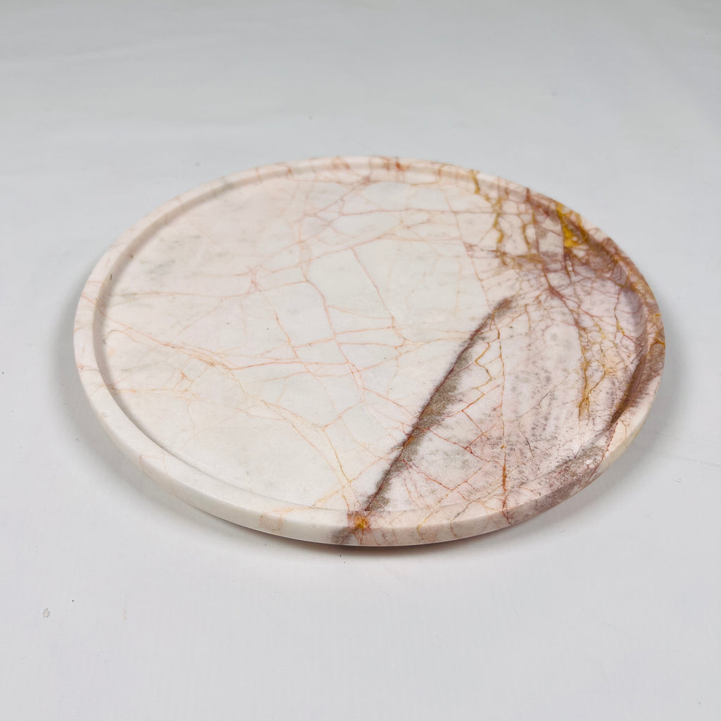 White With Red Veins Marble Plate