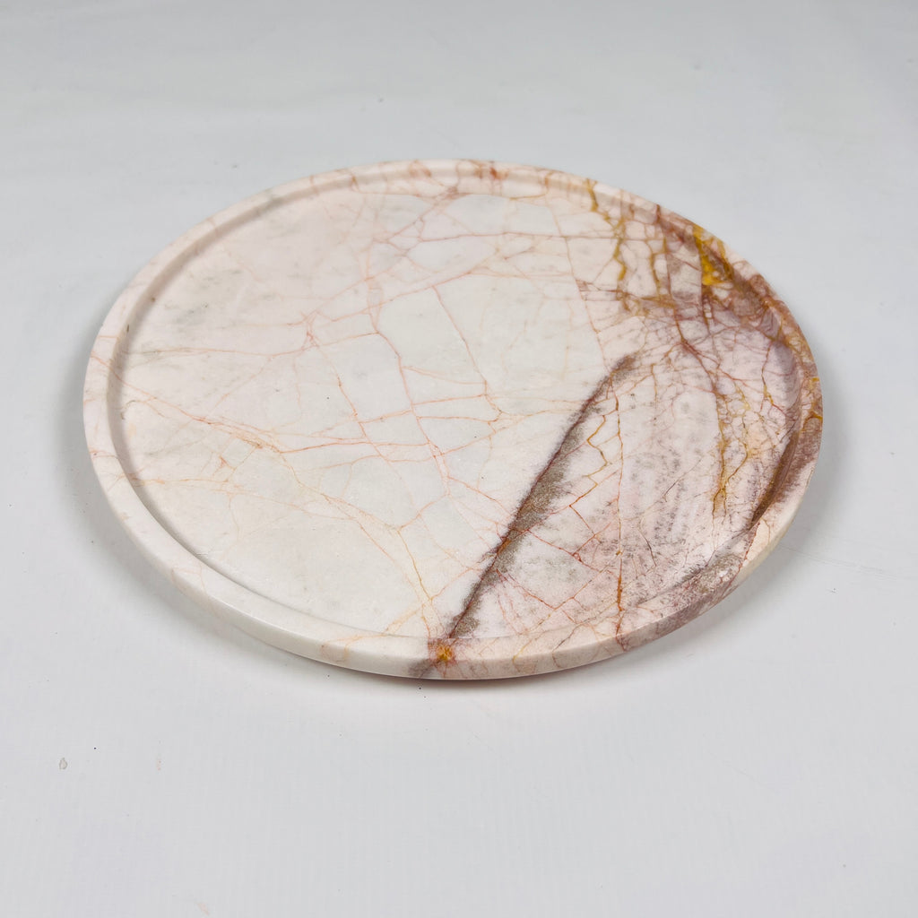 White With Red Veins Marble Plate