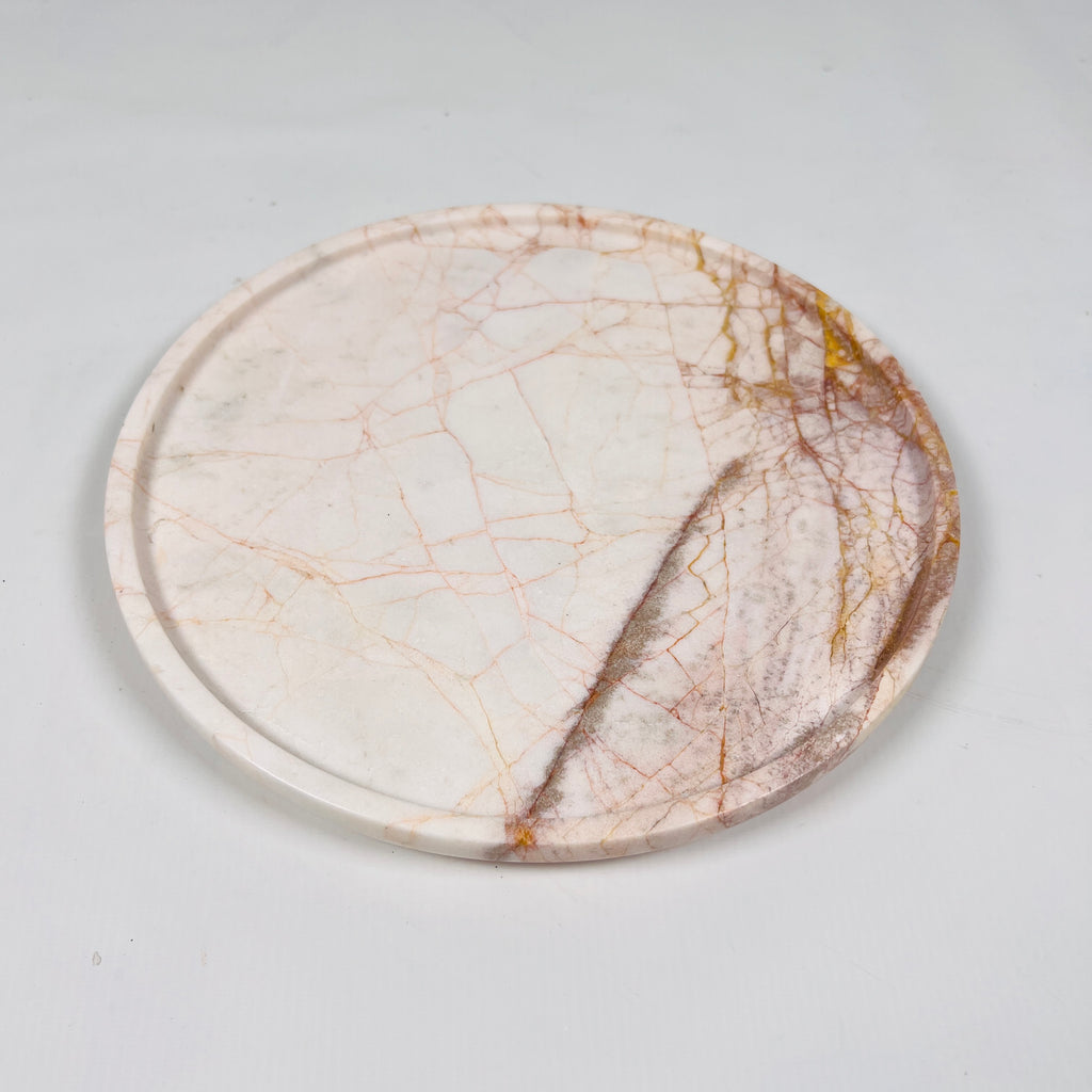 White With Red Veins Marble Plate