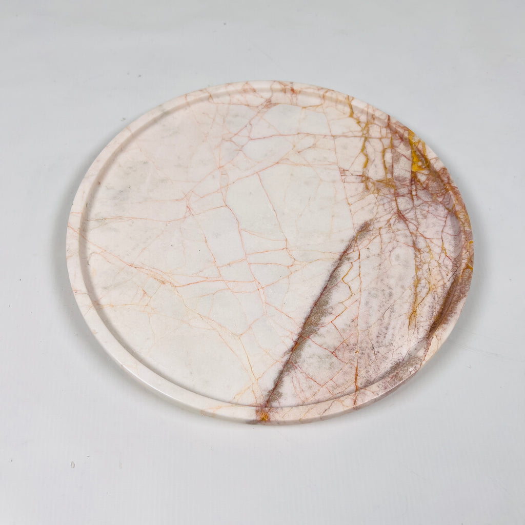 White With Red Veins Marble Plate