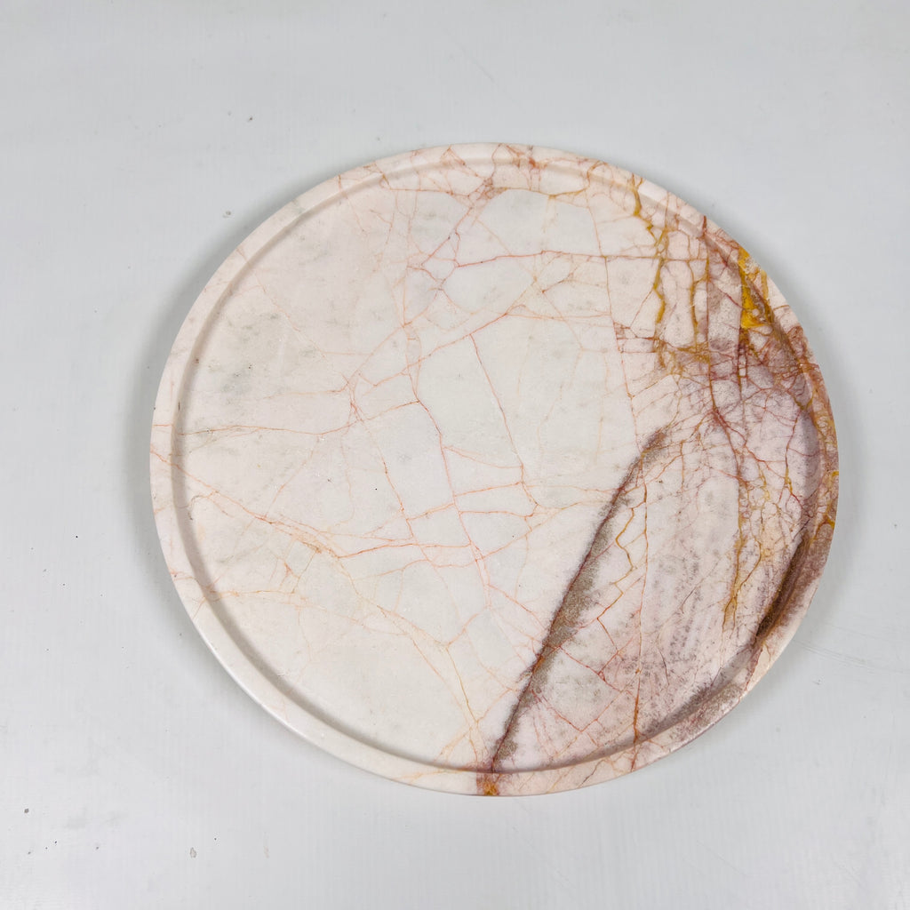 White With Red Veins Marble Plate